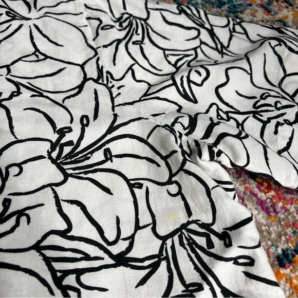 Hugo Boss Linen Black and White Floral Sketch RASH Shirt Large - Picture 11 of 15